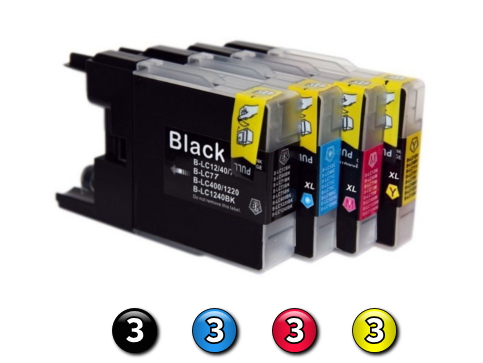 12 Pack Combo Compatible Brother LC77/LC73XL (3BK/3C/3M/3Y) ink cartridges